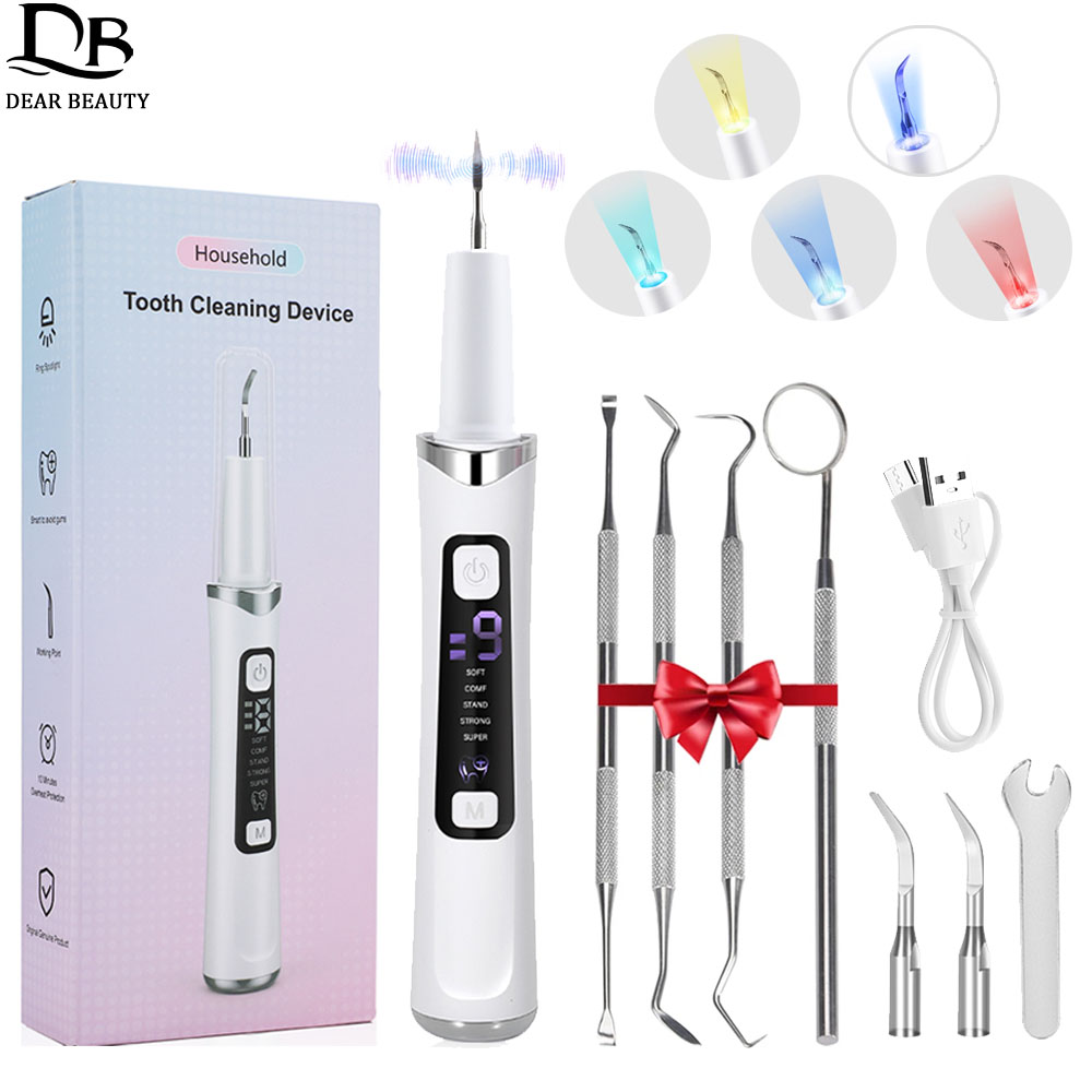 Teeth Whitening Mouthwash - Ultraschall-Zahnreiniger mit 5 LED-Lichtern, 9 Stufen,